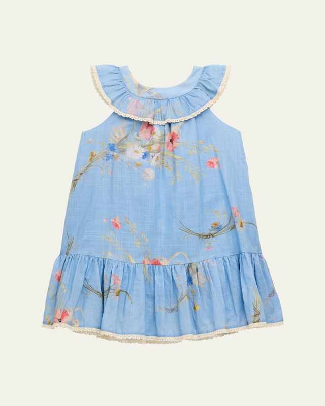 Girl's Lucky Kids Lattice-Trim Dress, Size 1-12